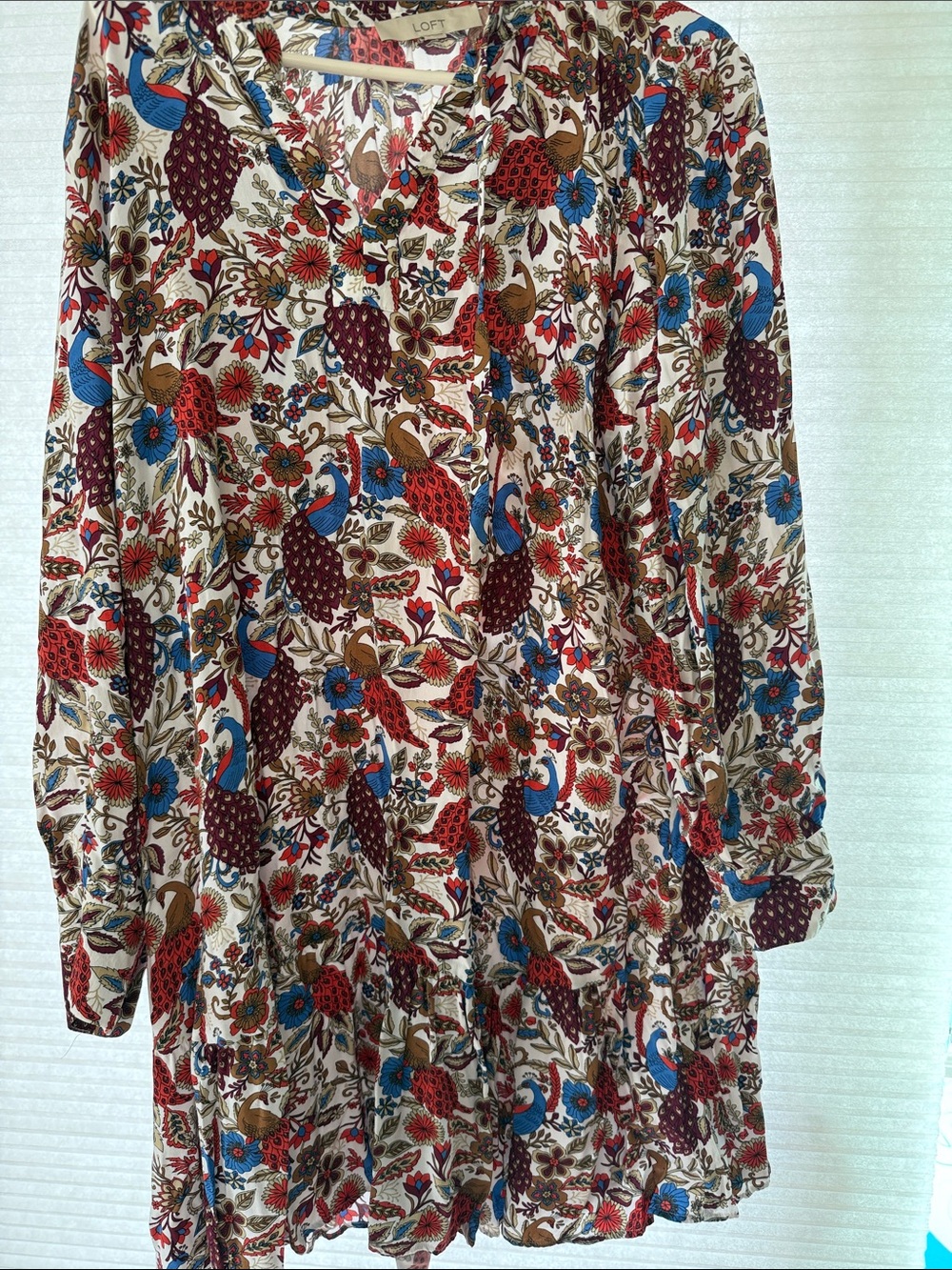 LOFT Cream Tunic Dress with Red & Blue Floral Print
